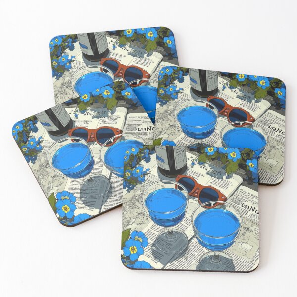 Item preview, Blue Drinks and Flowers – Aesthetic Summer Still Life designed and sold by lemooon juice.