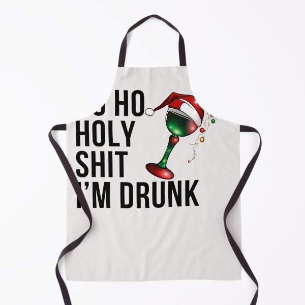 Item preview, Christmas Humor. Rude Offensive Inappropriate Christmas Design. Ho Ho Holy Shit I'M Drunk. Black Writing With Christmas Lights Wine Glass And Santa Hat designed and sold by ZorraZaid.