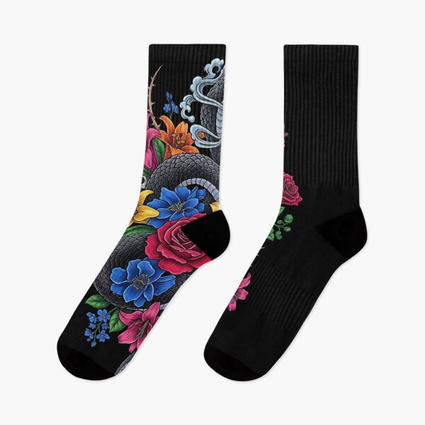 Item preview, Black Gothic Snake Coiled with Colorful Flowers T-Shirt designed and sold by HAFIZ-DP.