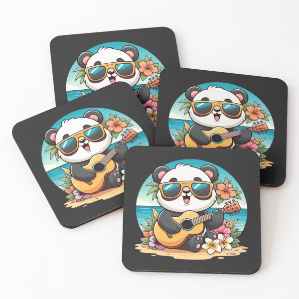 Item preview, Cute Panda Playing Guitar on the Beach | Kawaii Summer Animal Art designed and sold by ColorSplash123.