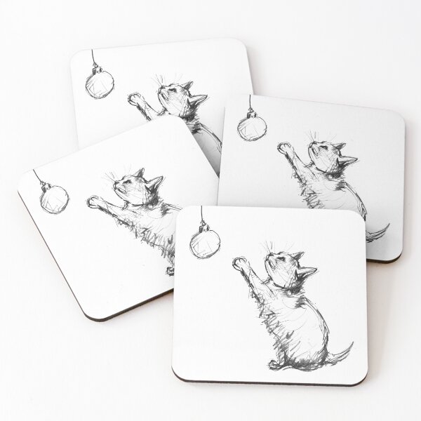 Item preview, Playful Christmas Cat with Ornament designed and sold by SleekLineSketches.