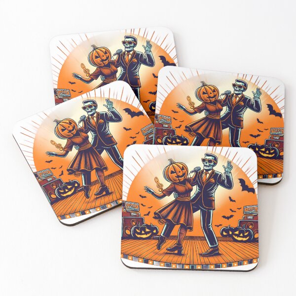 Item preview, Funky Halloween Dance Party: Pumpkin Head & Skeleton Jive. designed and sold by The-T-In-Retro.