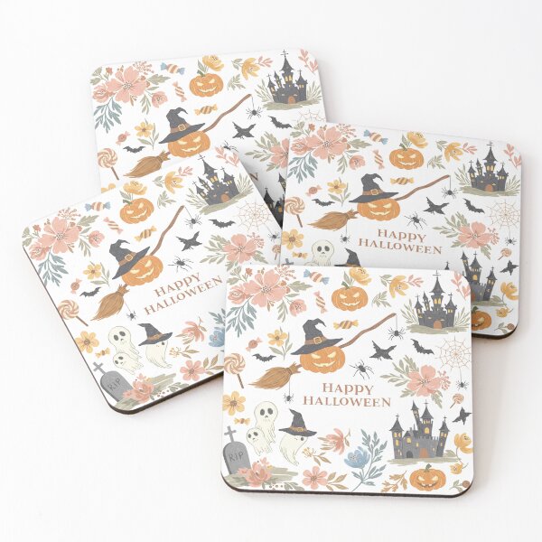 Item preview, Floral Halloween Ghost & Pumpkins – Cute Spooky Pattern 3 designed and sold by Pasteltone.