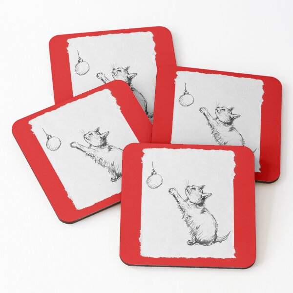 Item preview, Playful Christmas Cat with Ornament designed and sold by SleekLineSketches.