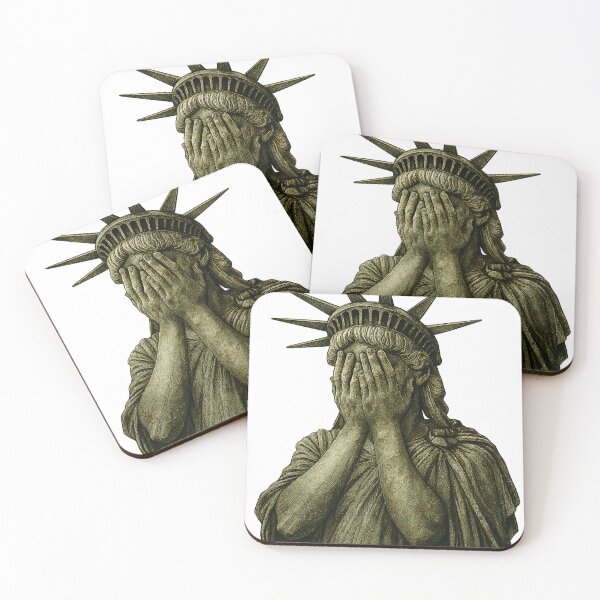 Item preview, Statue of Liberty covering her face in shame political chaos designed and sold by ZaDonShop.