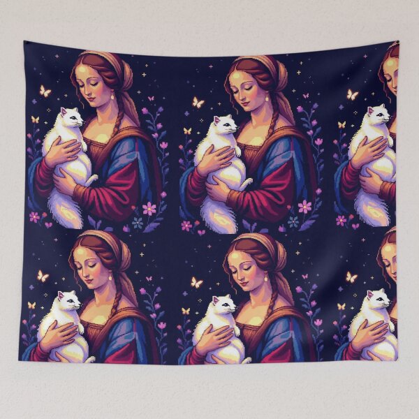 Item preview, Pixel Art Lady with an Ermine – Retro 16-Bit Tee designed and sold by Cherry Peony.