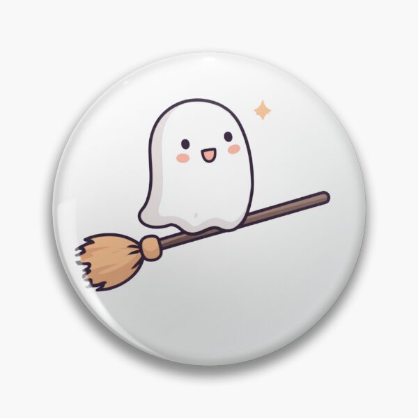 Item preview, Cute Ghost Riding a Broomstick in Whimsical Cartoon Style designed and sold by KanDa-Shop.
