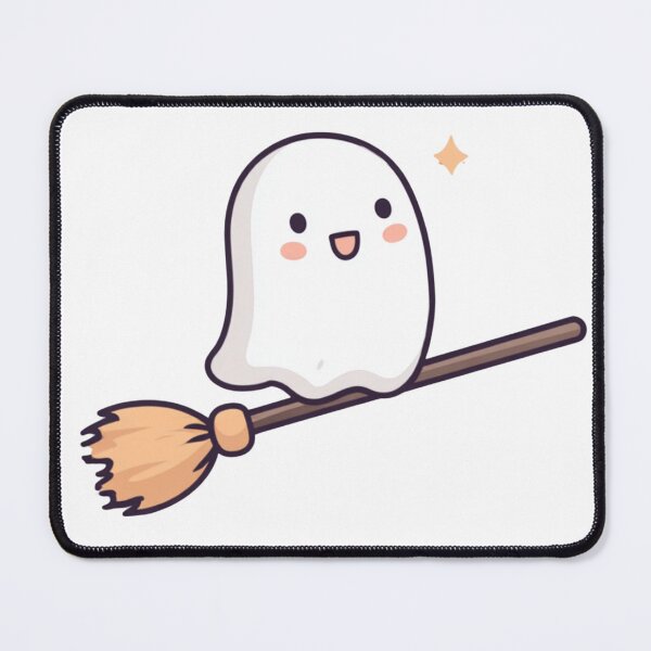 Item preview, Cute Ghost Riding a Broomstick in Whimsical Cartoon Style designed and sold by KanDa-Shop.