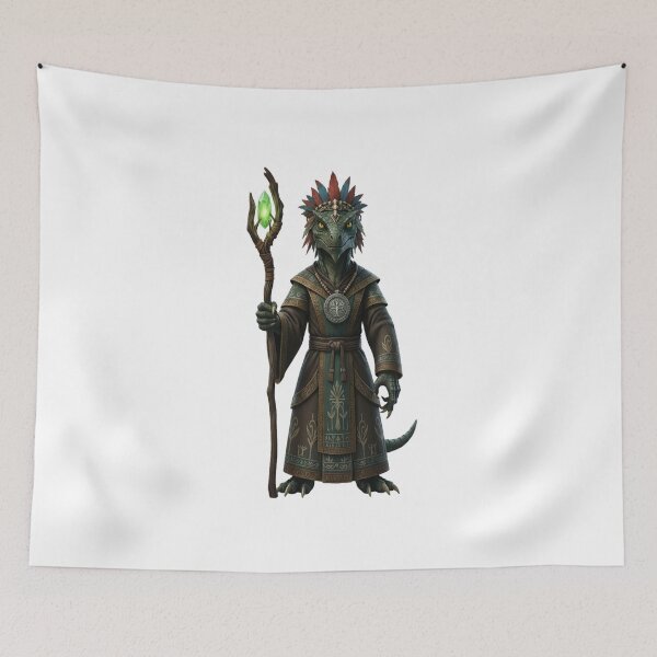 Item preview, Lizard Wizard Shaman – Fantasy Reptile Mage with Glowing Crystal Staff  RPG & DnD Character Art designed and sold by OsscaShop.