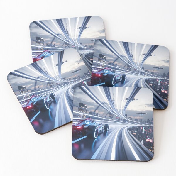 Item preview, Futuristic race car on a high-speed track in a city at night. designed and sold by homydesign.