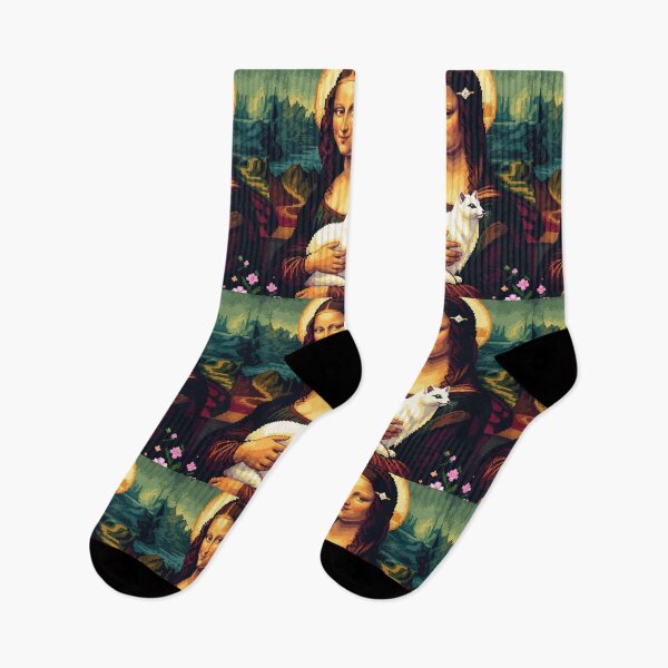 Item preview, Pixel Art Mona Lisa with Ermine – Retro 16-Bit Mashup Tee designed and sold by Cherry Peony.