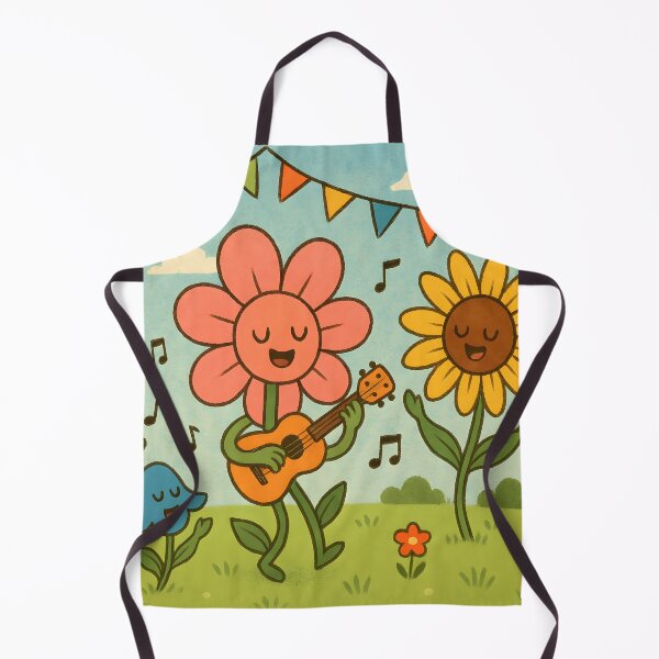 Item preview, A joyful, whimsical illustration of happy flowers with faces and arms, singing and playing a guitar under a sunny sky designed and sold by homydesign.