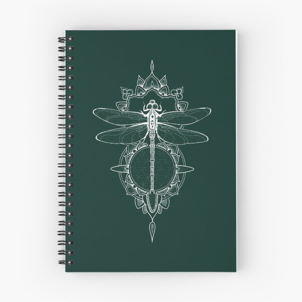 Item preview, White dragonfly mandala in pen and ink dotwork designed and sold by kzfmdesign.