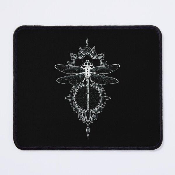 Item preview, White dragonfly mandala in pen and ink dotwork designed and sold by kzfmdesign.