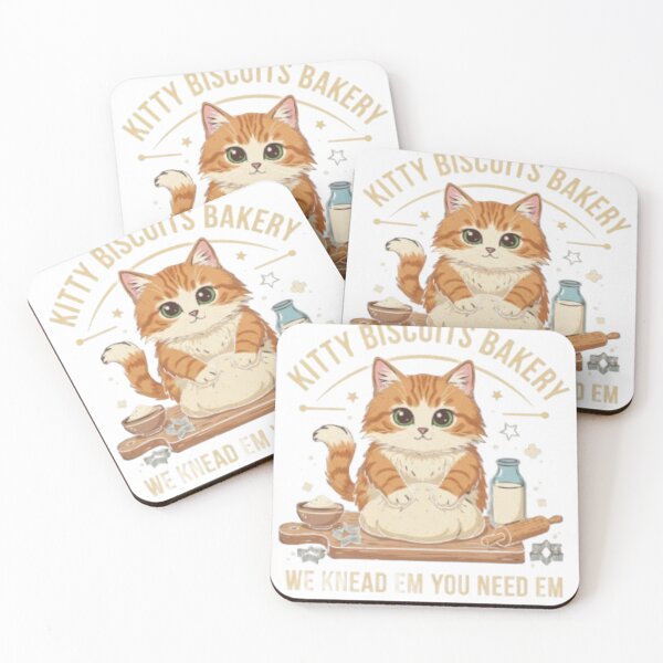 Item preview, Kitty Biscuits Bakery: Cute Cat Baker Kneading Dough designed and sold by Ayshopcog.