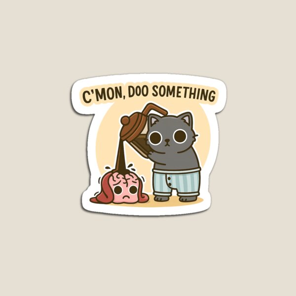 Item preview, C’mon Do Something – Funny Coffee Cat & Brain Sticker designed and sold by Lushoora.