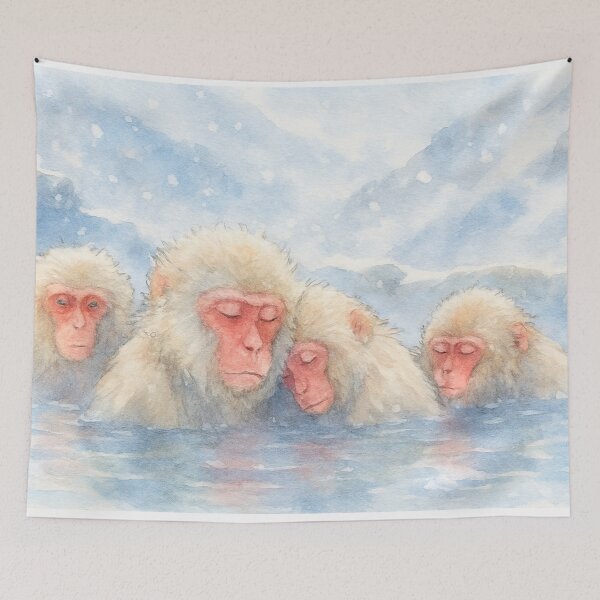 Item preview, Snow Monkeys in Hot Spring – Japanese Watercolor Art designed and sold by ワフパズル.