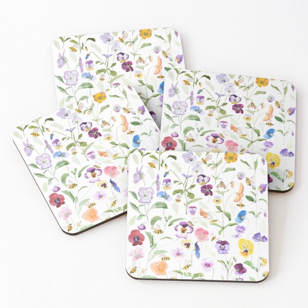 Item preview, hand painted watercolour colourful pansies and bees  designed and sold by ColorandColor.
