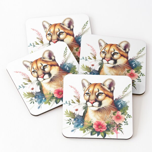 Item preview, A strong, vigorous, and beautiful puma with various leaves and flowers designed and sold by Marcoshop10.
