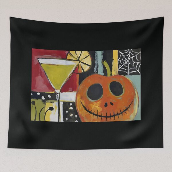 Item preview, Raise a Halloween Toast with Smiling Jack-o-Lantern Cocktail and Playful Geometric Designs designed and sold by OlfactoART Studio.