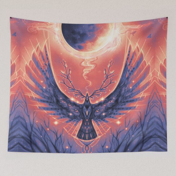 Item preview, Crow Moon, Lunar Eclipse Art, Visionary Moon Art, Raven Magic Art designed and sold by Jezhawk.