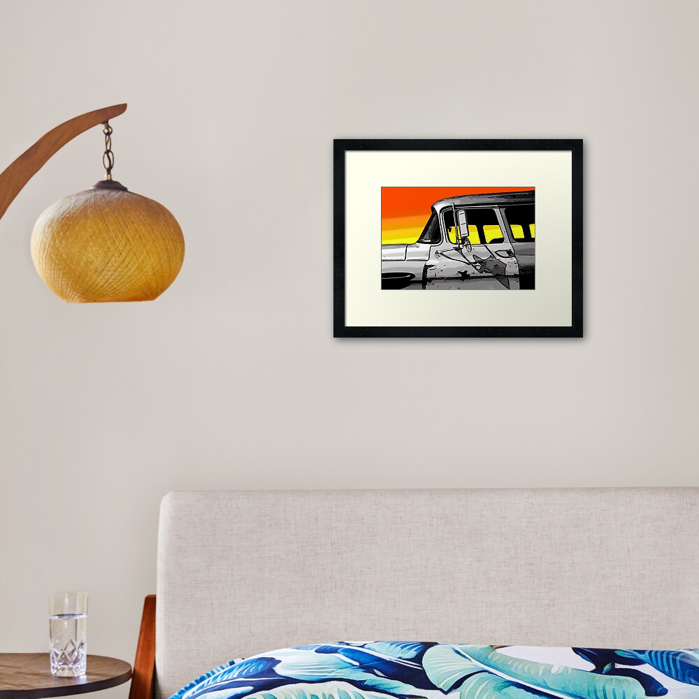 Old Car at Sunset Framed Art Print
