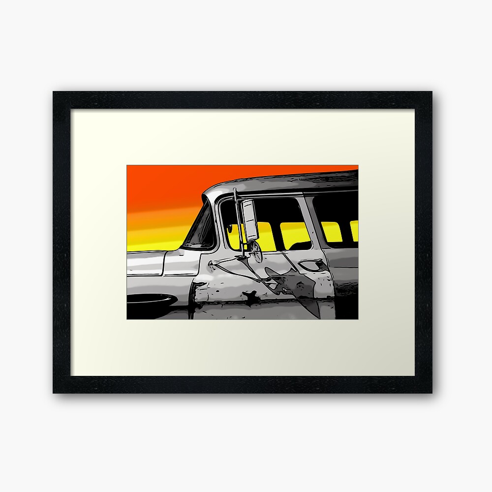 Old Car at Sunset Framed Art Print