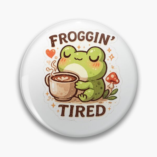 Artikelvorschau, Froggin’ Tired – Cute Frog with Coffee Sticker entworfen und verkauft von vaanxssaa.
