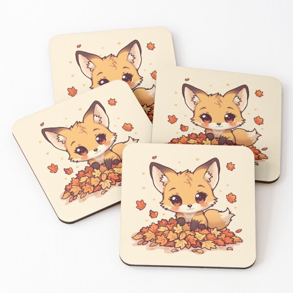 Item preview, Chibi Kawaii Fox Playing in Autumn Leaves | Cute Cozy Fall Art designed and sold by PawxelArt.
