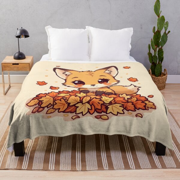 Item preview, Chibi Kawaii Fox Playing in Autumn Leaves | Cute Cozy Fall Art designed and sold by PawxelArt.