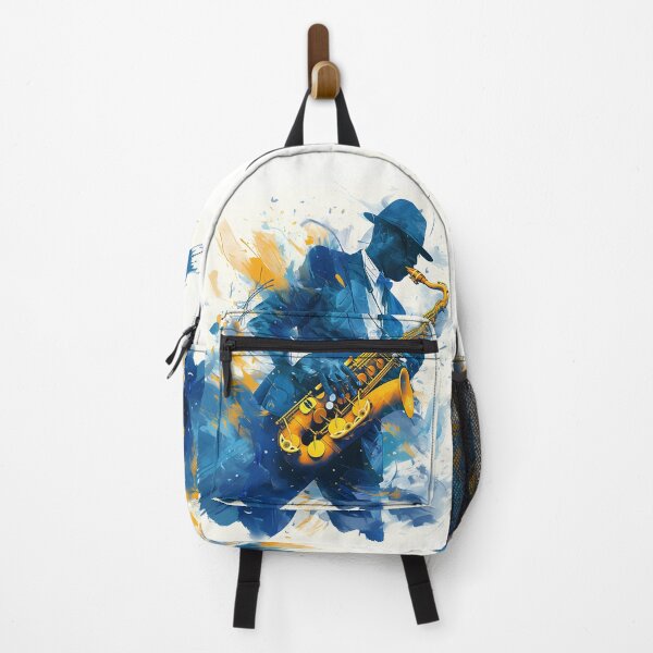 Item preview, Dynamic Jazz Saxophone Silhouette – Expressive Blue & Yellow Brushstroke Music Art Print designed and sold by Windy-market.