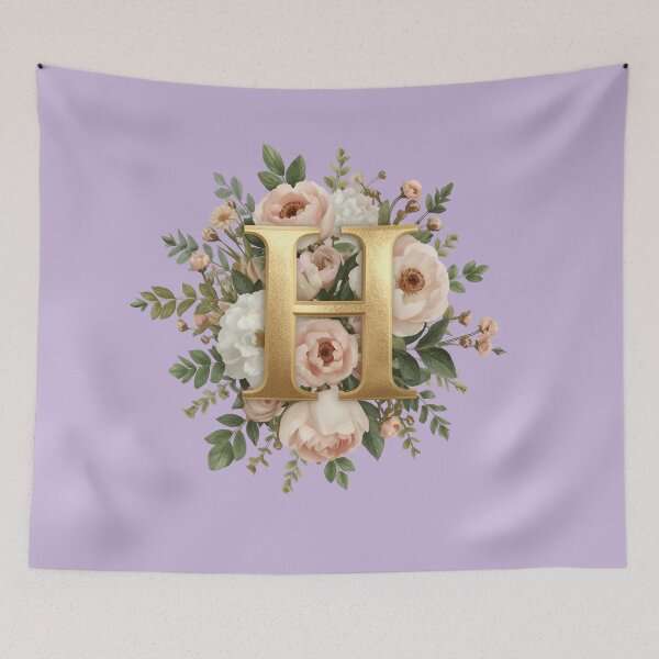 Item preview, Floral Monogram Letter H Wall Art – Elegant Gold Initial H with Roses & Peonies | Personalized Wedding Gift, Nursery Decor, Feminine Botanical Initial H Print designed and sold by AmenAlways.