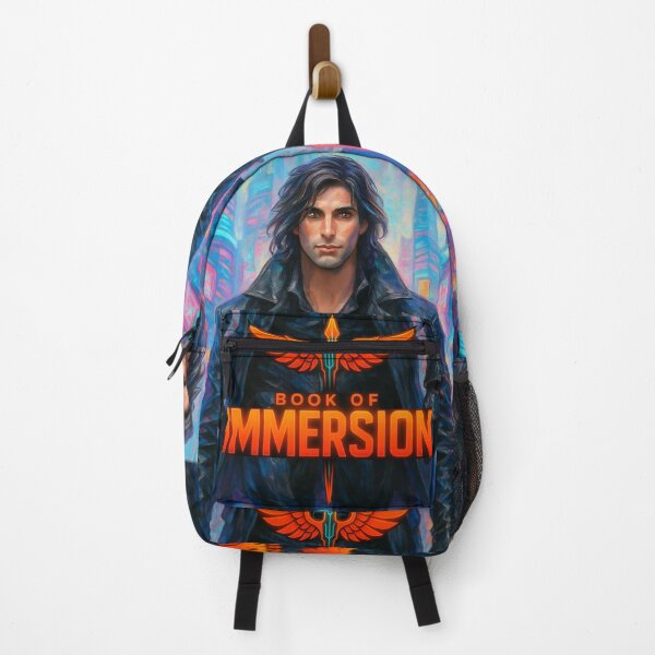 Backpack by iServalan featuring designs from The Book of Immersion series — bold cyberpunk patterns and symbolic art.