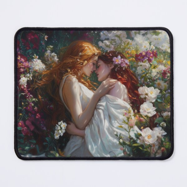 Item preview, Lesbify Love Queens, Two Goddess in Floral Garden Wall art Sappho Lesbian decor Art Print, Cottagecore, Lesbian Wall art painting wlw art designed and sold by bubblecanvas.