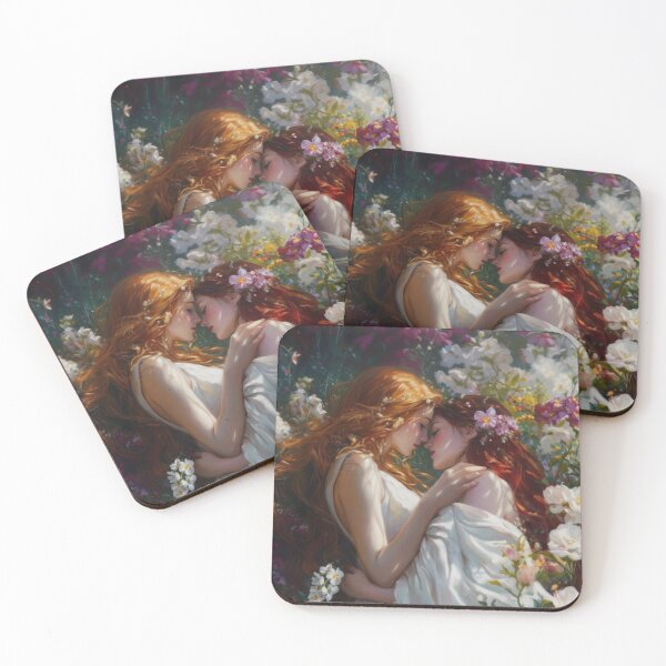 Item preview, Lesbify Love Queens, Two Goddess in Floral Garden Wall art Sappho Lesbian decor Art Print, Cottagecore, Lesbian Wall art painting wlw art designed and sold by bubblecanvas.