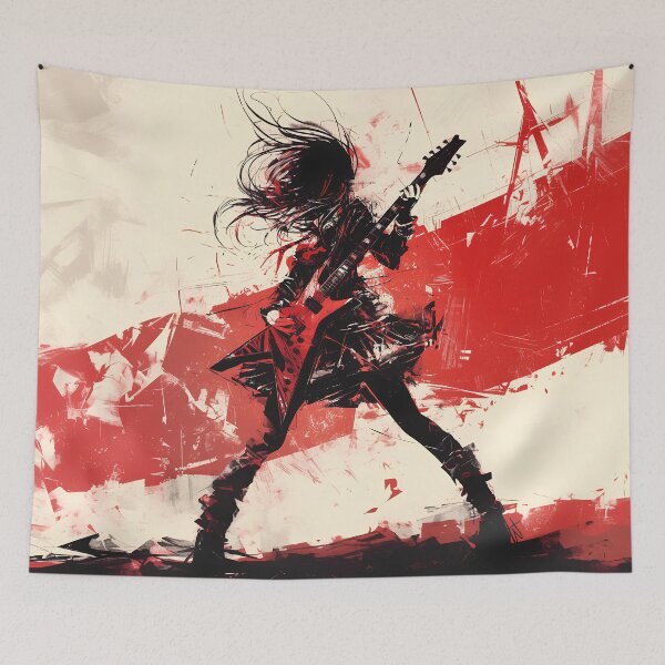 Item preview, Bold Electric Guitar Silhouette – Red & Black Grunge Rock Music Art Print designed and sold by Windy-market.