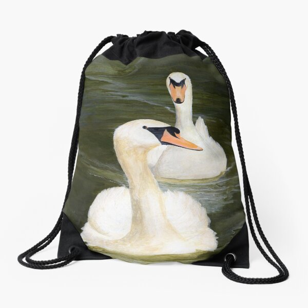 Fidelity-Swans by Cecile Grace Charles Drawstring Bag