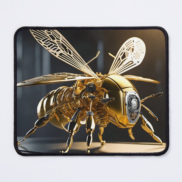 Item preview, Golden Mechanical Bee Robot - Steampunk Cyberpunk Insect Art designed and sold by Peter Kraaibeek Art Gallery.