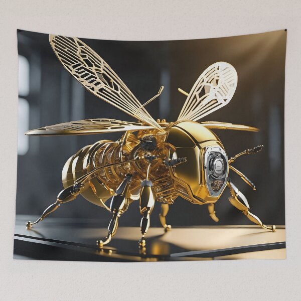 Item preview, Golden Mechanical Bee Robot - Steampunk Cyberpunk Insect Art designed and sold by Peter Kraaibeek Art Gallery.