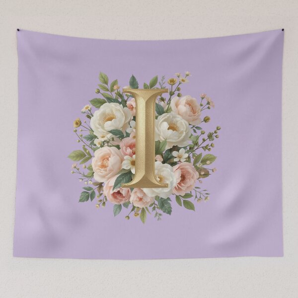 Item preview, Floral Monogram Letter I Wall Art – Elegant Gold Initial I with Roses & Peonies | Personalized Wedding Gift, Nursery Decor, Feminine Botanical Initial I Print designed and sold by AmenAlways.