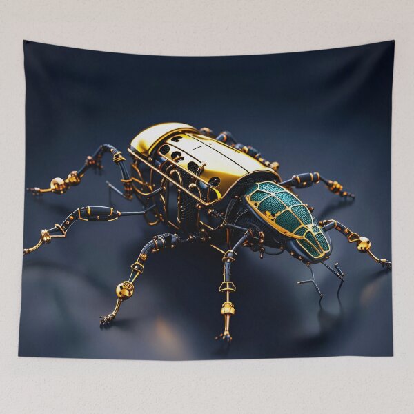 Item preview, Golden Mechanical Oil Beetle Robot - Steampunk Cyberpunk Insect Art designed and sold by Peter Kraaibeek Art Gallery.