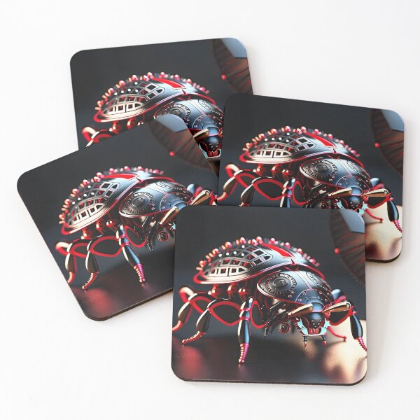 Item preview, Red Chrome Mechanical Maybug Robot - Steampunk Cyberpunk Beetle Art designed and sold by Peter Kraaibeek | Generative Designs and Car Art.