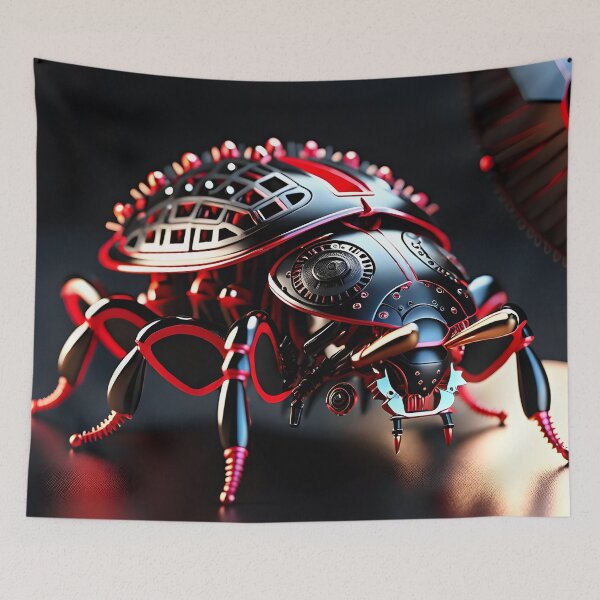 Item preview, Red Chrome Mechanical Maybug Robot - Steampunk Cyberpunk Beetle Art designed and sold by Peter Kraaibeek Art Gallery.