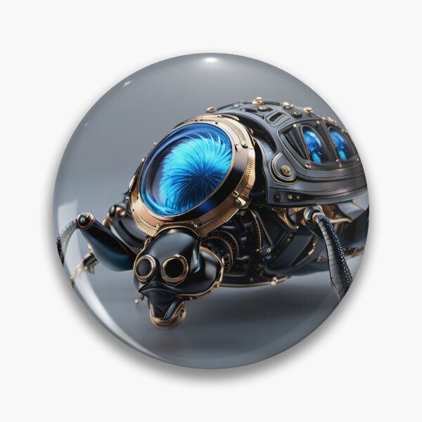 Item preview, Black Gold Mechanical Flea Robot - Cyberpunk Blue Eye Insect Art designed and sold by Peter Kraaibeek Art Gallery.
