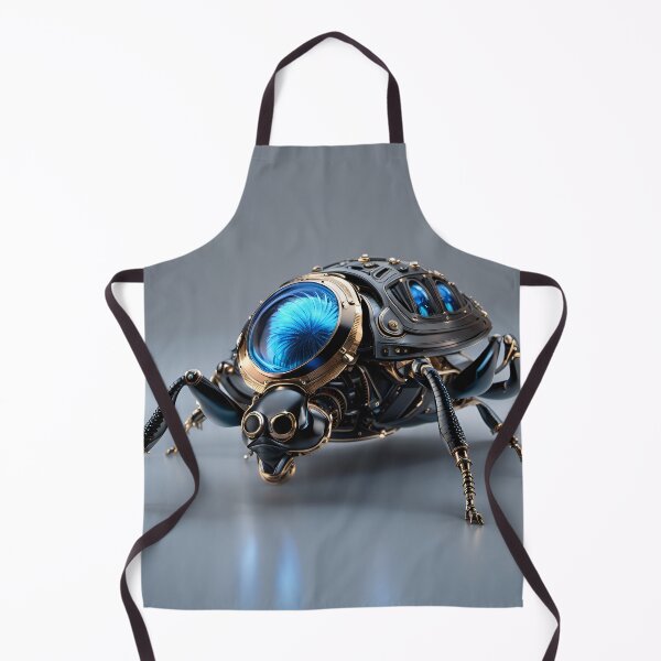 Item preview, Black Gold Mechanical Flea Robot - Cyberpunk Blue Eye Insect Art designed and sold by Peter Kraaibeek Art Gallery.