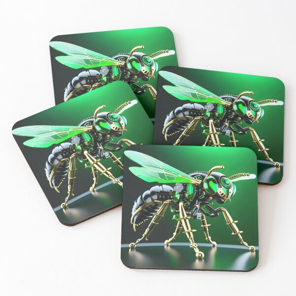 Item preview, Green Chrome Mechanical Wasp Robot - Steampunk Cyberpunk Insect Art designed and sold by Peter Kraaibeek | Generative Designs and Car Art.