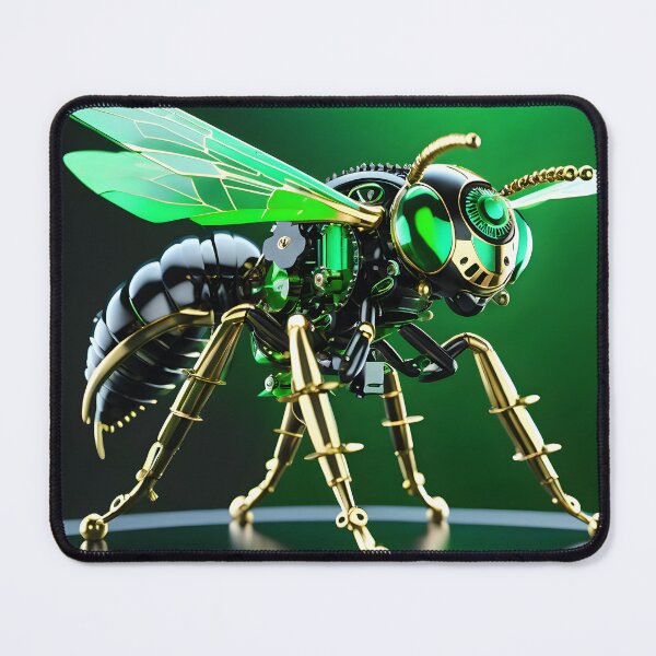 Item preview, Green Chrome Mechanical Wasp Robot - Steampunk Cyberpunk Insect Art designed and sold by Peter Kraaibeek Art Gallery.