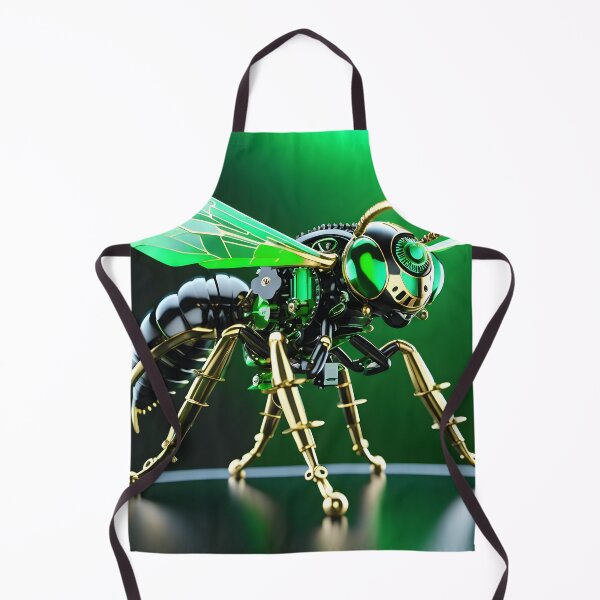 Item preview, Green Chrome Mechanical Wasp Robot - Steampunk Cyberpunk Insect Art designed and sold by Peter Kraaibeek Art Gallery.