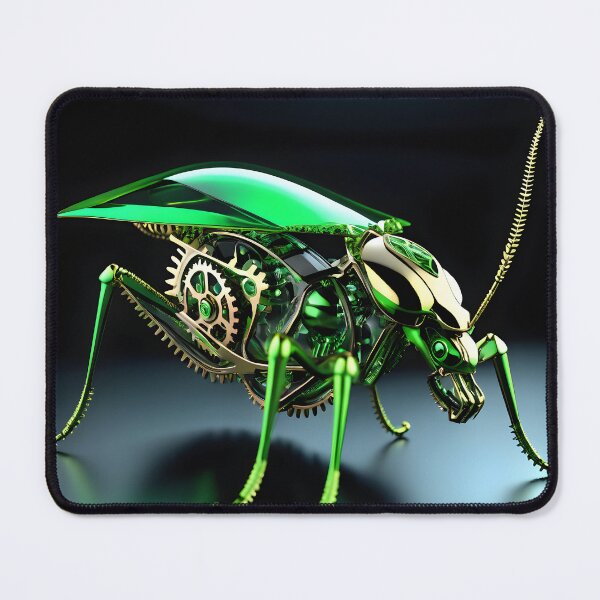 Item preview, Green Chrome Mechanical Mantis Robot - Steampunk Cyberpunk Insect Art designed and sold by Peter Kraaibeek Art Gallery.