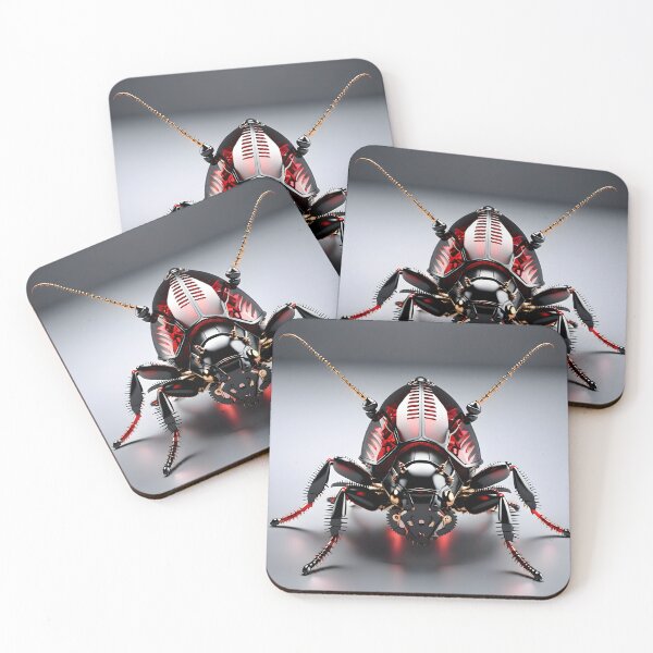 Item preview, Black Red Mechanical Cockroach Robot - Cyberpunk Steampunk Insect Art designed and sold by Peter Kraaibeek | Generative Designs and Car Art.